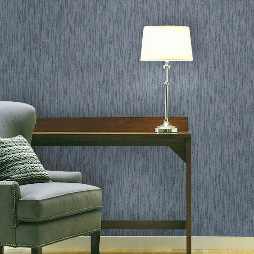 image 1 of World of Wallpaper Metallic Vinyl Textured Wallpaper - Steel Blue - 10m x 0.5m Blue