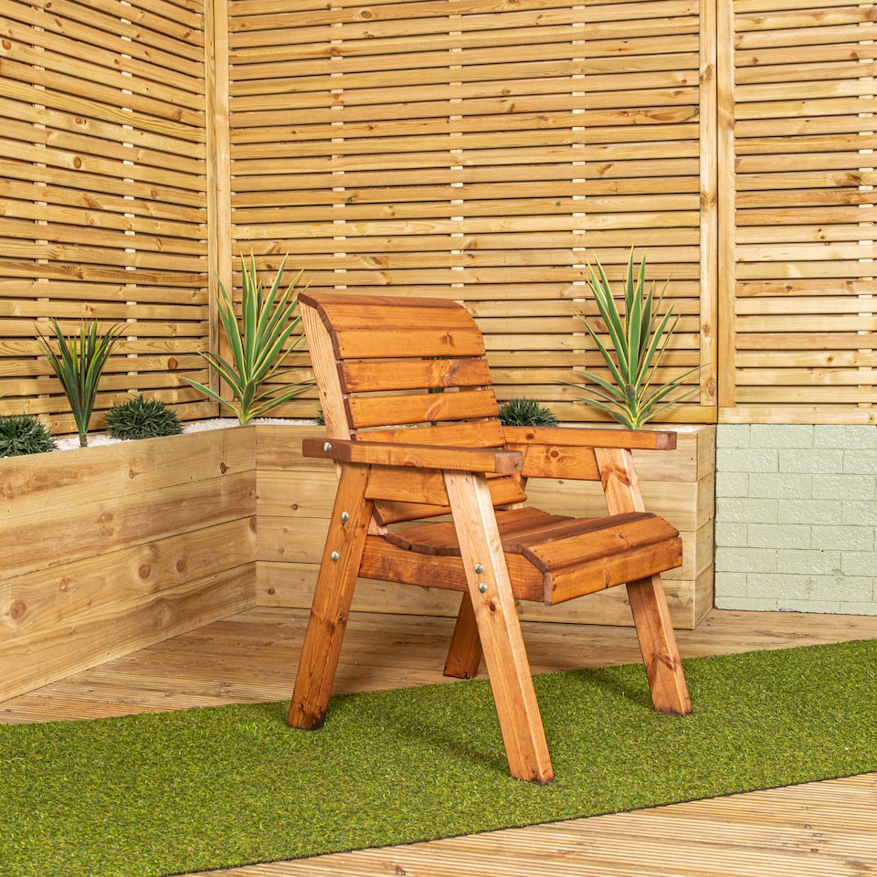 image 1 of Charles Taylor Hand Made Traditional Chunky Rustic Wooden Garden Chair Furniture Flat Packed Brown