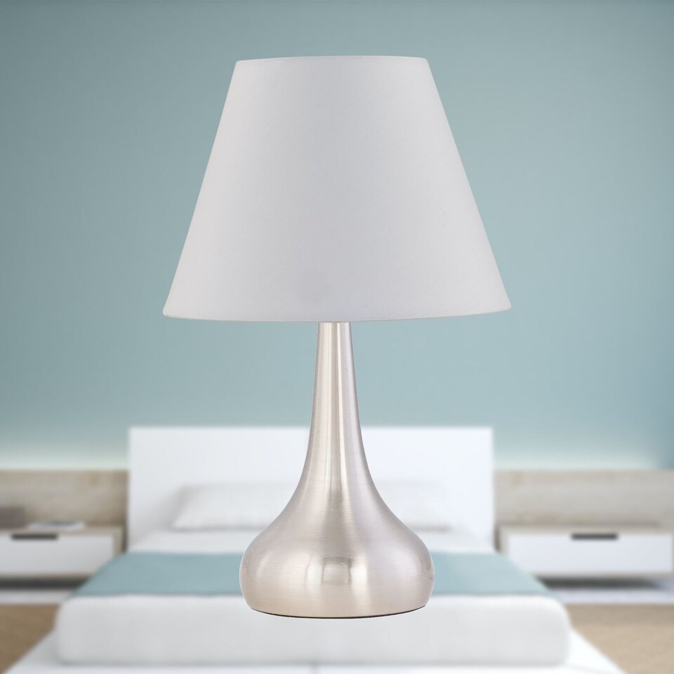 image 1 of Romana - Brushed Chrome Touch Operated Table Lamp with Ivory Shade | Chrome | White | Medium | 1