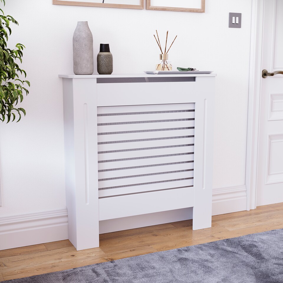 image 1 of Vida Designs Milton Radiator Cover Painted MDF Slatted Cabinet, White, 78cm
