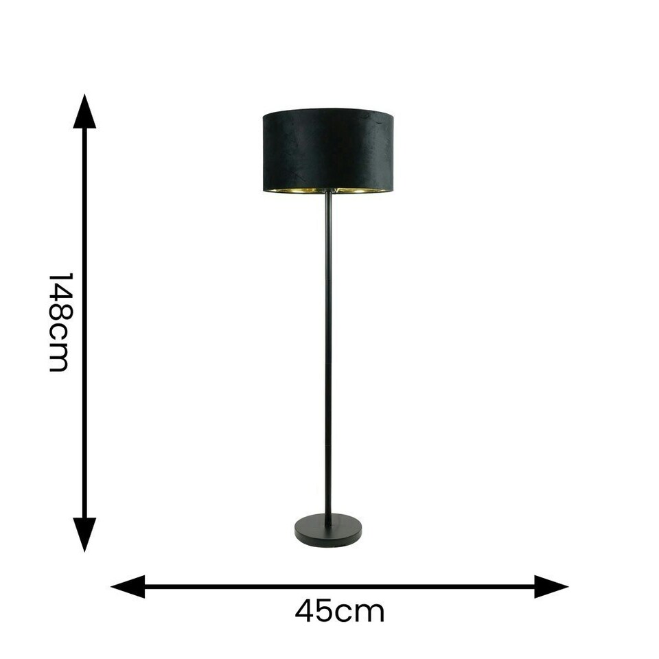 image 1 of ValueLights Charlie Black Floor Lamp Black Velvet Gold Shade