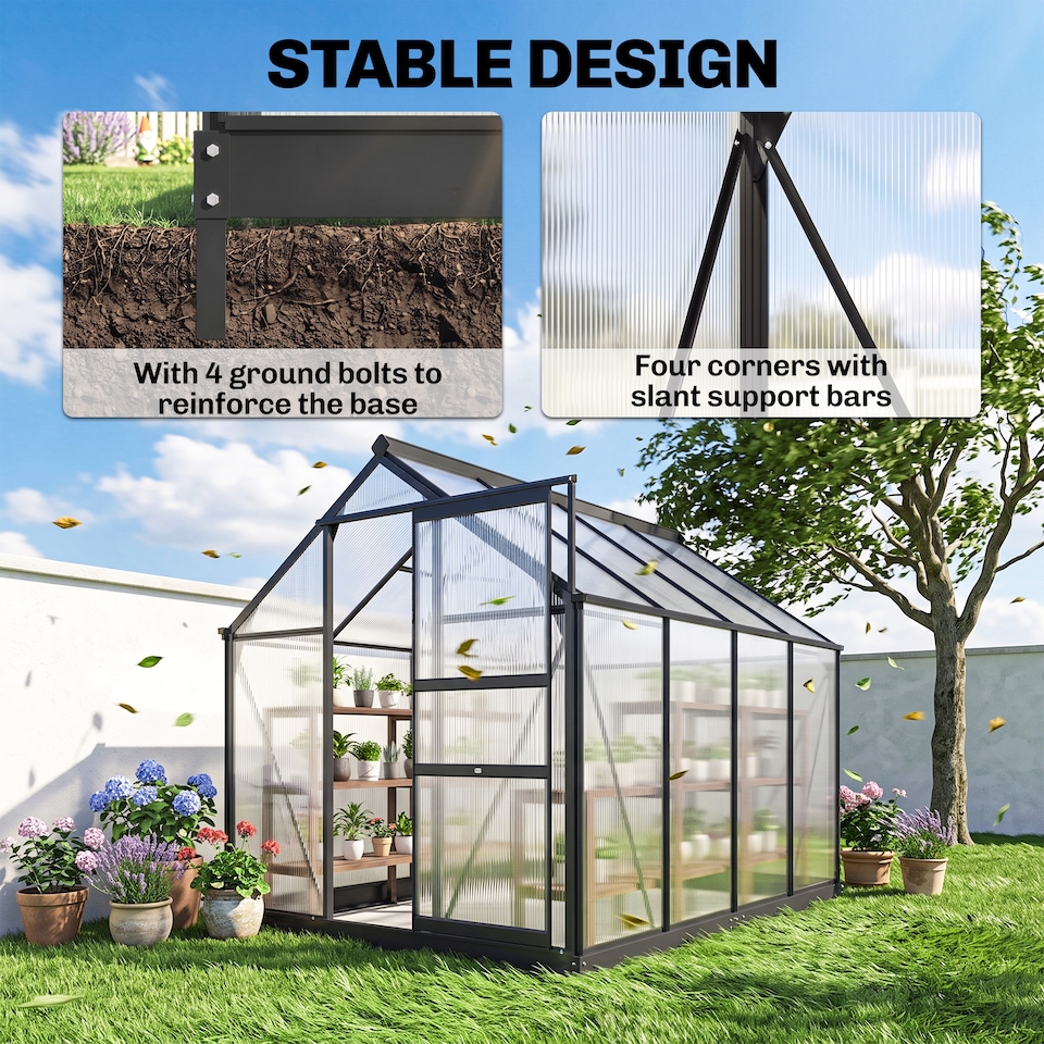 image 1 of Outsunny 6x8ft Walk-In Polycarbonate Greenhouse Plant Grow Galvanized Aluminium