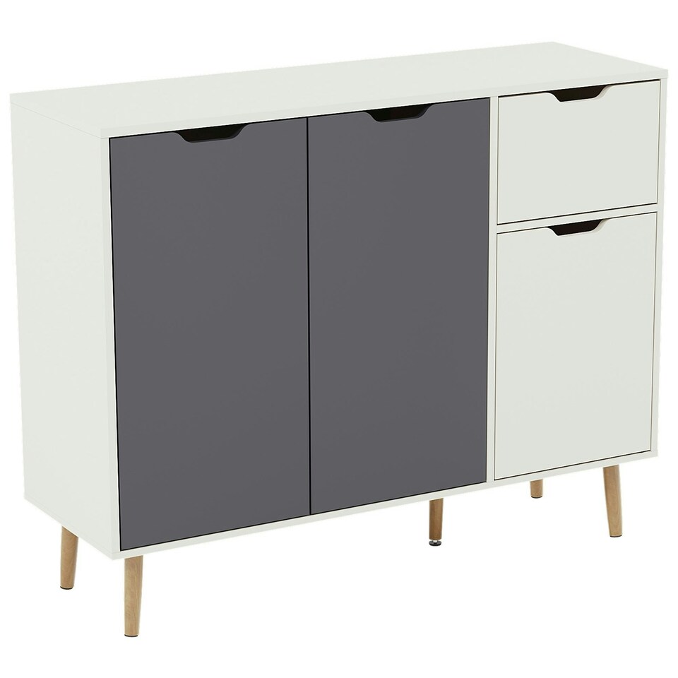 image 1 of Vida Designs 3 Door 1 Drawer Sideboard Buffet Cabinet Storage, White & Grey