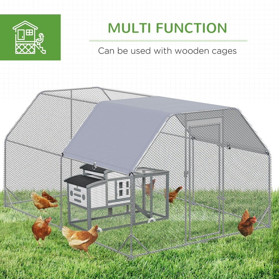 image 1 of PawHut Chicken Run W/ Roof, Walk In Chicken Coop for 10-12 Chickens, Hen House