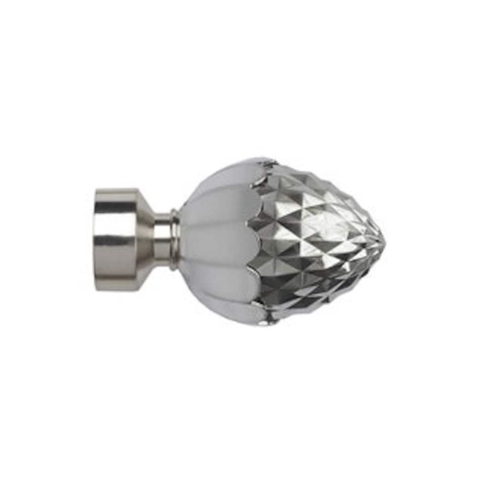 image 1 of 35mm Fixed Length Metal Curtain Pole Set Satin Silver Acorn Finial 95cm | Silver | Silver
