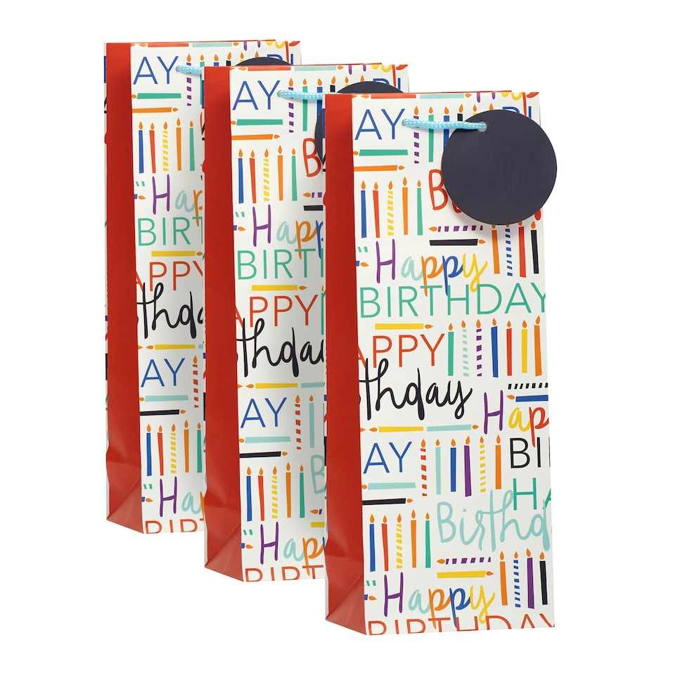 image 1 of Multipack of 3 Bottle Gift Bags | Party Bags for Presents | Birthdays | For Him/Her | Candles Design
