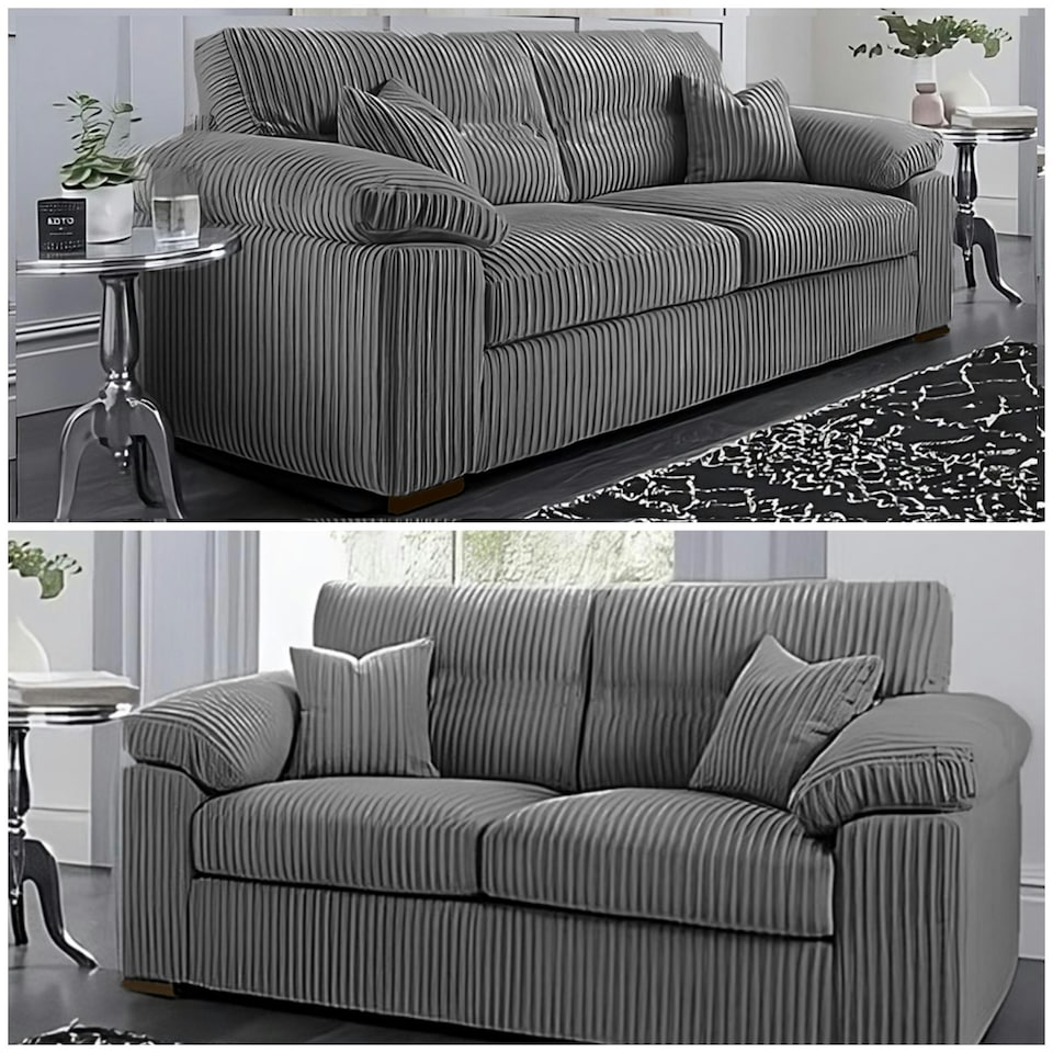image 1 of Collingdale Grey Jumbo Cord Upholstered 3 + 2 Sofa Set Grey | Grey | 2