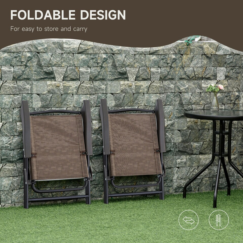 image 1 of Outsunny Patio Bistro Set Folding Chairs Garden Coffee Table for Balcony Brown