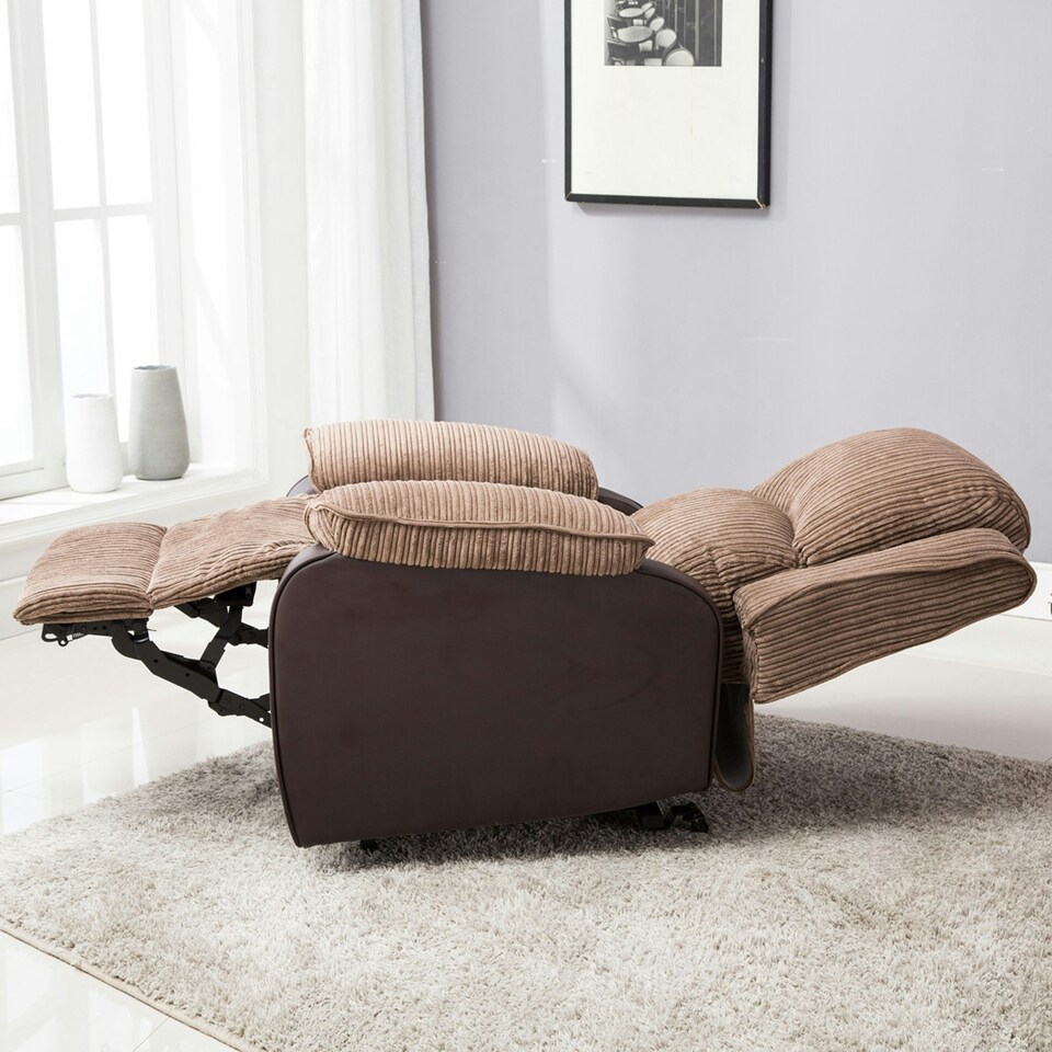 image 1 of Postana Dual Motor Electric Rise Recliner Jumbo Cord Fabric Chair (Brown)