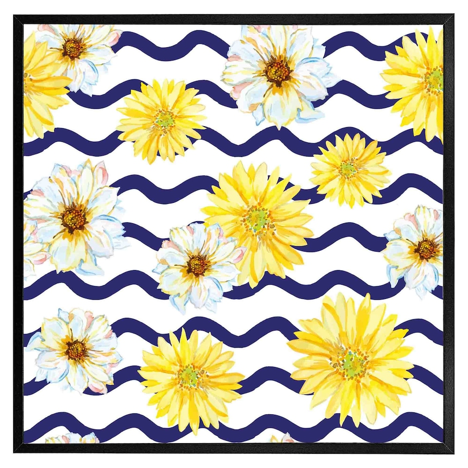 image 1 of Bright yellow flowers & zig zags (Picutre Frame) Grey | M