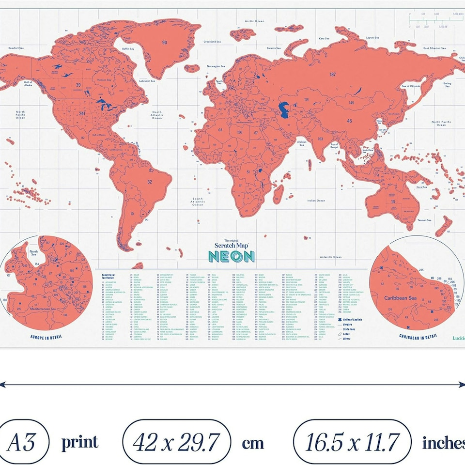 image 1 of Suck UK Luckies Scratch Map Neon