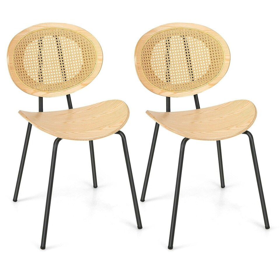 image 1 of COSTWAY Set of 2 Rattan Dining Chair Accent Armless Chairs Yellow
