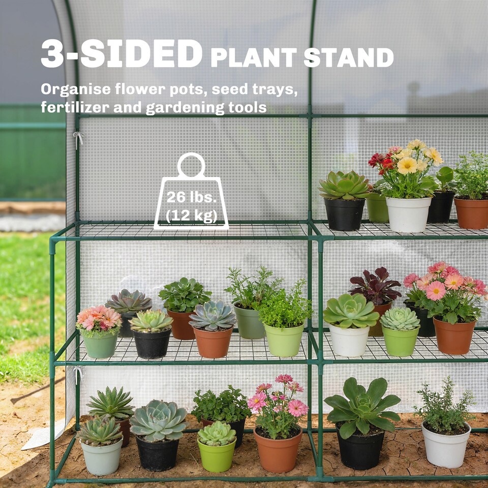 image 1 of Outsunny Walk-in Greenhouse Garden Plant Growhouse with Roll-up Door, White | White | White
