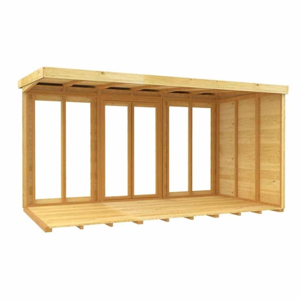 image 1 of 12ft x 8ft Pent Summer House (Full Height Window) - Wood - L231 x W358 x H201 cm Brown