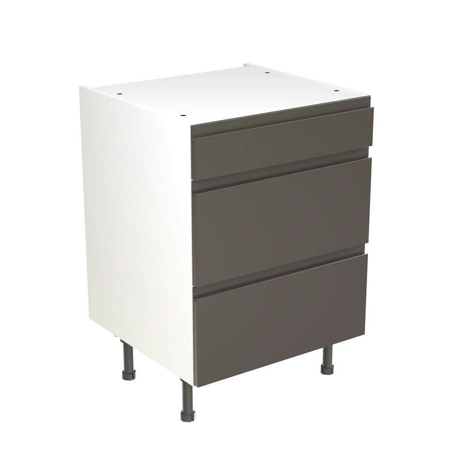 image 1 of 3 Drawer Base Unit 600mm w/ J-Pull Cabinet Door - Super Gloss Graphite Grey | Super Gloss Graphite
