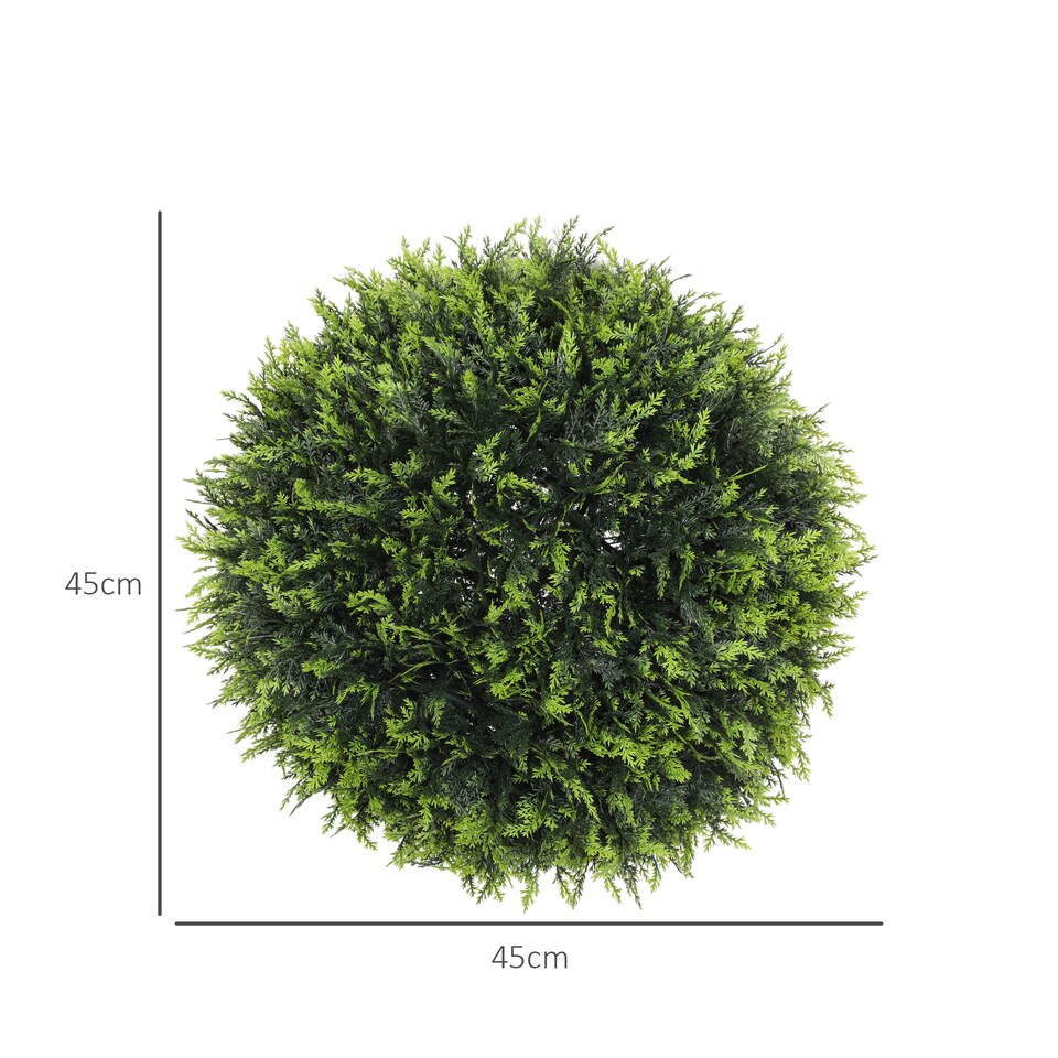 image 1 of HOMCOM Set of 2 Artificial Plant Topiary Balls, UV-protected Fake Decorative Plants, FauPlants for Home Indoor Outdoor Decor, 45cm, Green