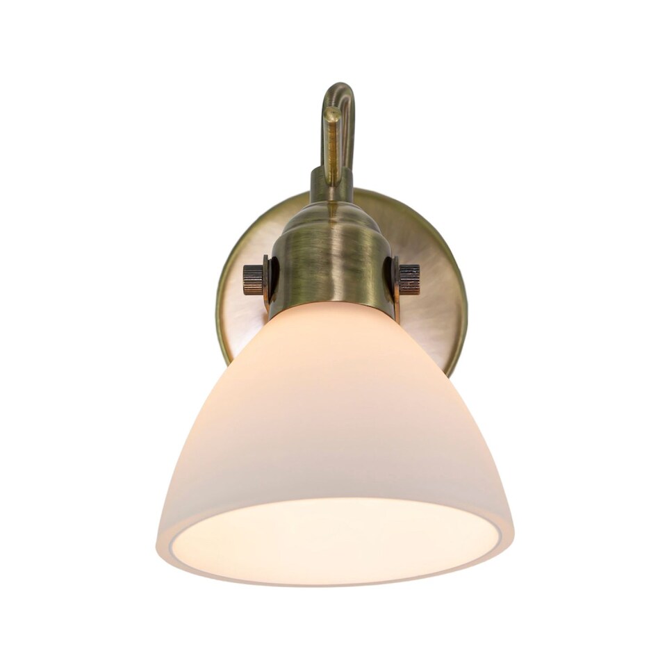 image 1 of Contemporary and Chic Antique Brass Wall Spot Light with Switch and Glass Shade | Gold | Antique Brass | 1
