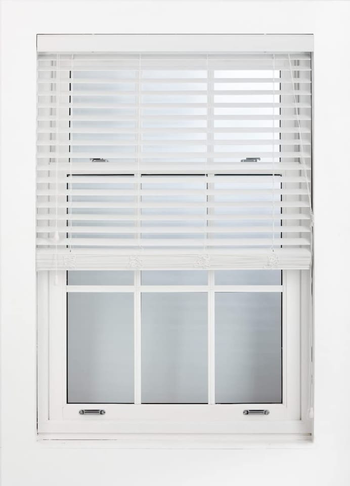 image 1 of FURNISHED Made to Measure Faux Wood Venetian Blinds 50mm Slat Window Blinds, Custom Fit, Waterproof, Easy Install | White | White | (W) 60cm x (L) 210cm