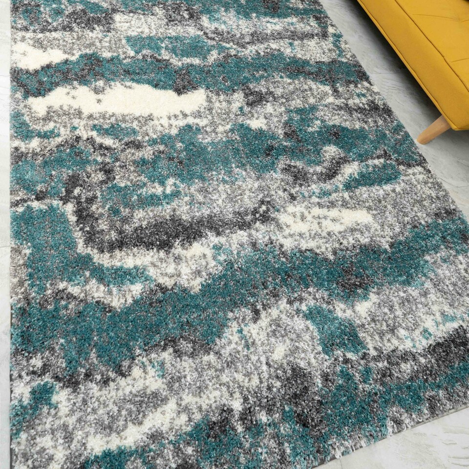 image 1 of KUKOON Light Blue Mottled Shaggy Living Room Area Rug 80cm x 150cm Blue