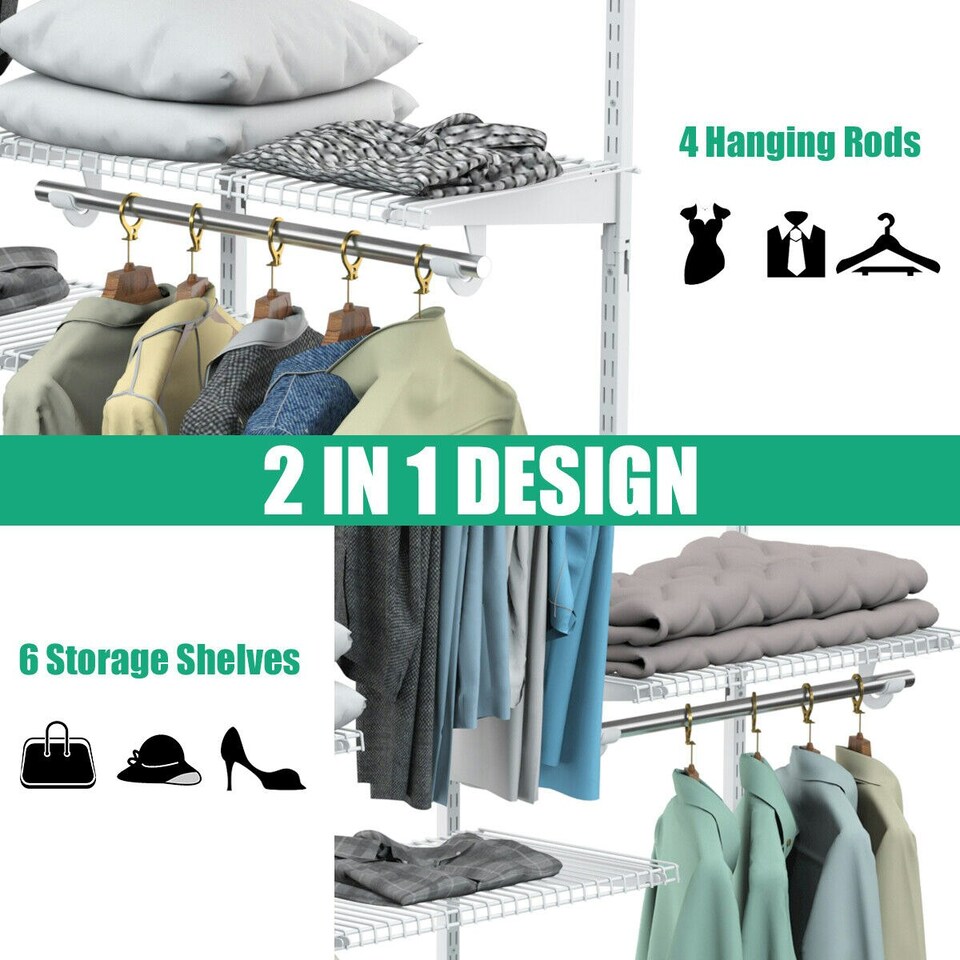 image 1 of COSTWAY Wall Mounted Closet System Organizer Rack Hanging Rod Silver | One Size