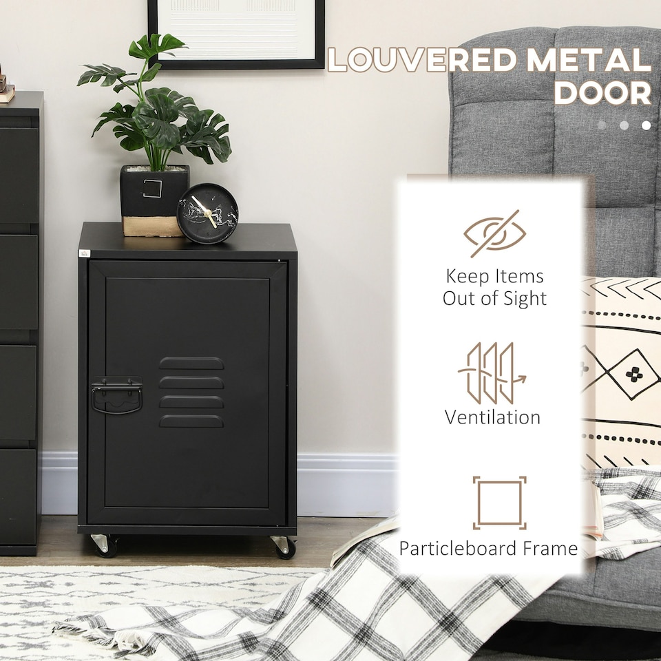image 1 of HOMCOM Bedside Table, Rolling End Side Table, Mobile Storage Cabinet Black