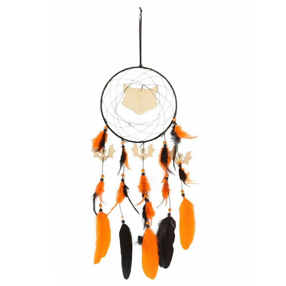 image 1 of Something Different Black Cat Halloween Dreamcatcher - Black/Orange - One Size