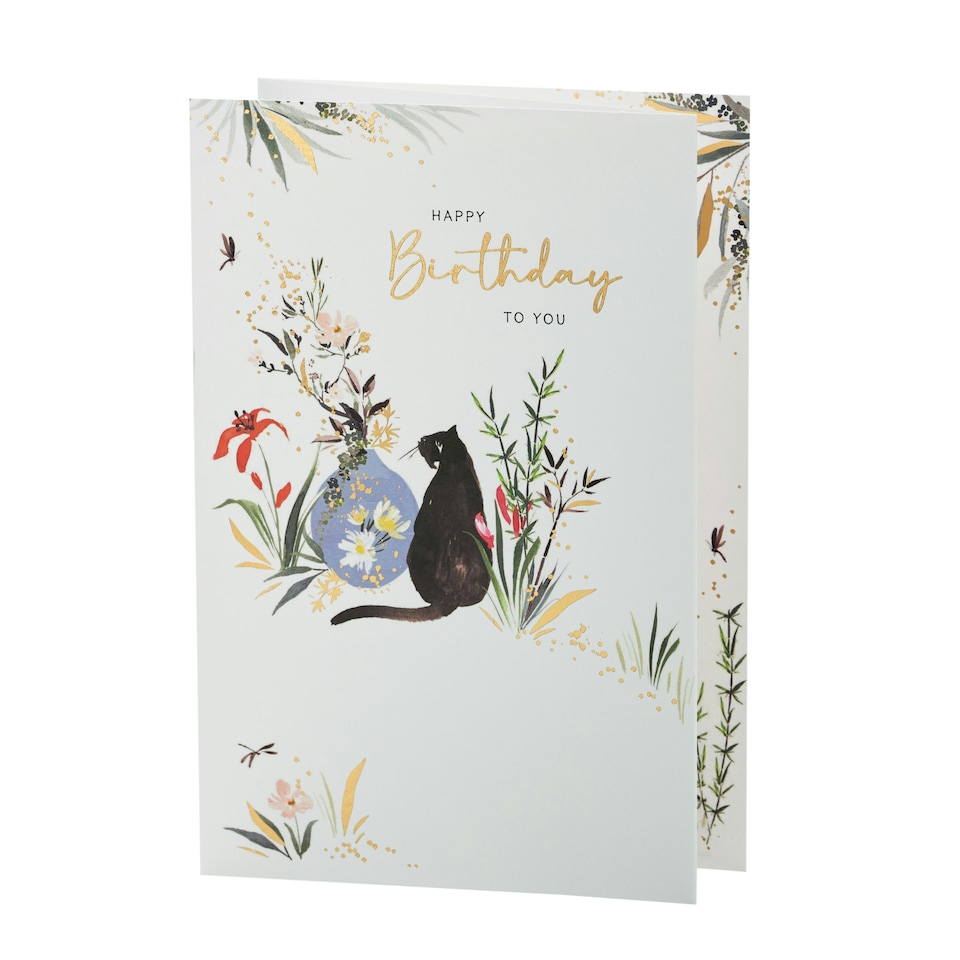 image 1 of Birthday card - Foliage and cat