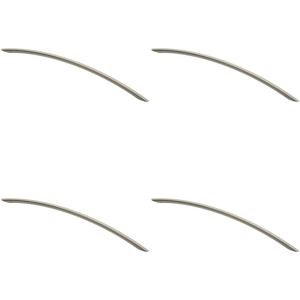 Loops 4x Curved Bow Cabinet Pull Handle 372 x 10mm 320mm Fixing Centres Satin Nickel in Metallics