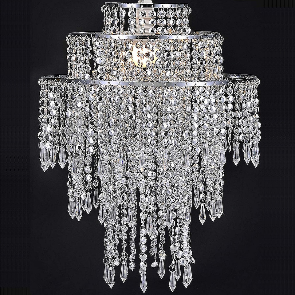 image 1 of CGC LIZA Three-Tier Extra Large Crystal & Chrome Ceiling Shade | Silver | Silver | Extra large
