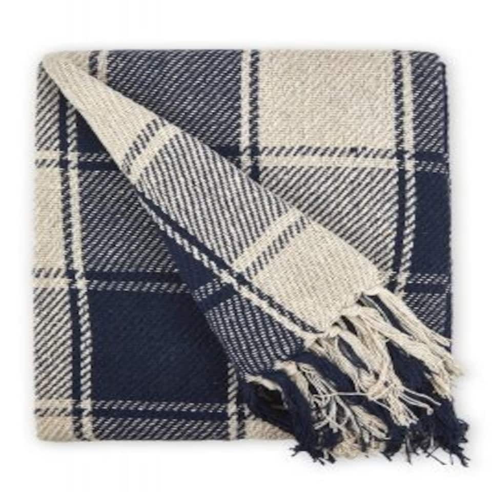 image 1 of Comfy Check Collection Recycled Cotton Throw in Navy (70" x 100") Blue | Blue