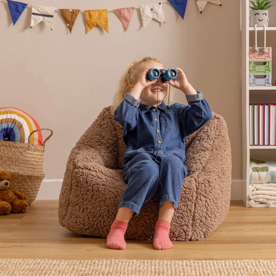 image 1 of Icon Kids Natalia Teddy Berber Fleece Armchair Bean Bag, Mocha Brown