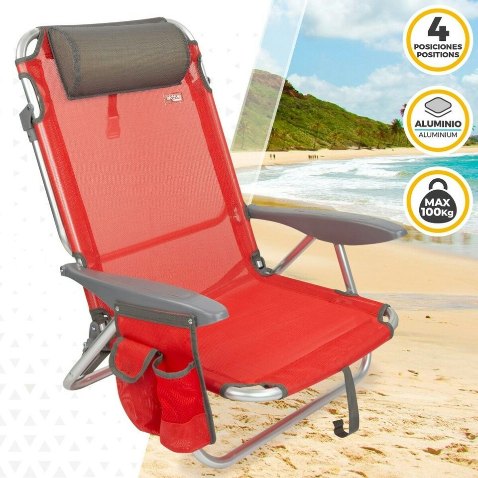 image 1 of Folding Chair with Headrest Aktive Menorca Red 51 x 76 x 45 cm (2 Units) N/A