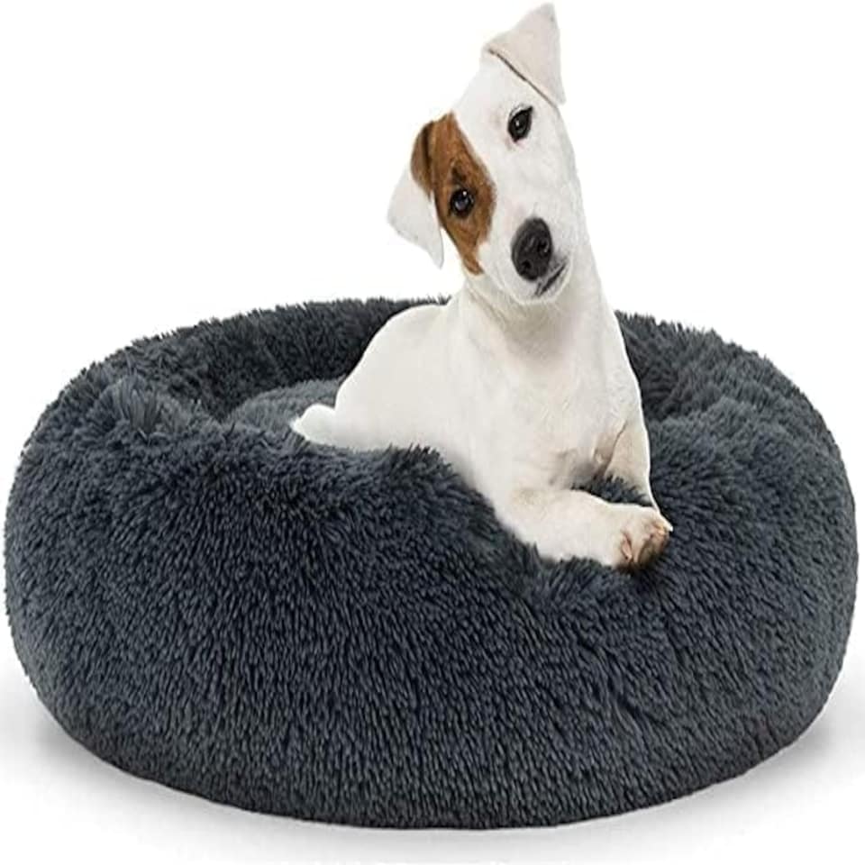 image 1 of Alivio Round Plush Pet Dog Cat For Calming Pet Anti Anxiety Washable Medium Grey | M
