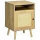 image 6 of HOMCOM Nightstand, Rattan Bedside Table w/ Cabinet, Shelf, Natural