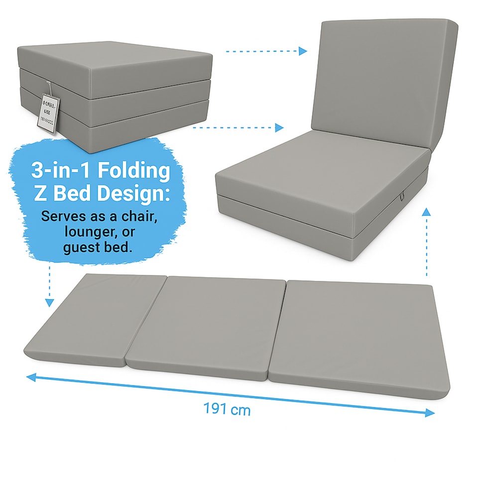 image 1 of House Of Home Adult-Length Fold-Out Z Bed Chair for Kids & Teens Silver