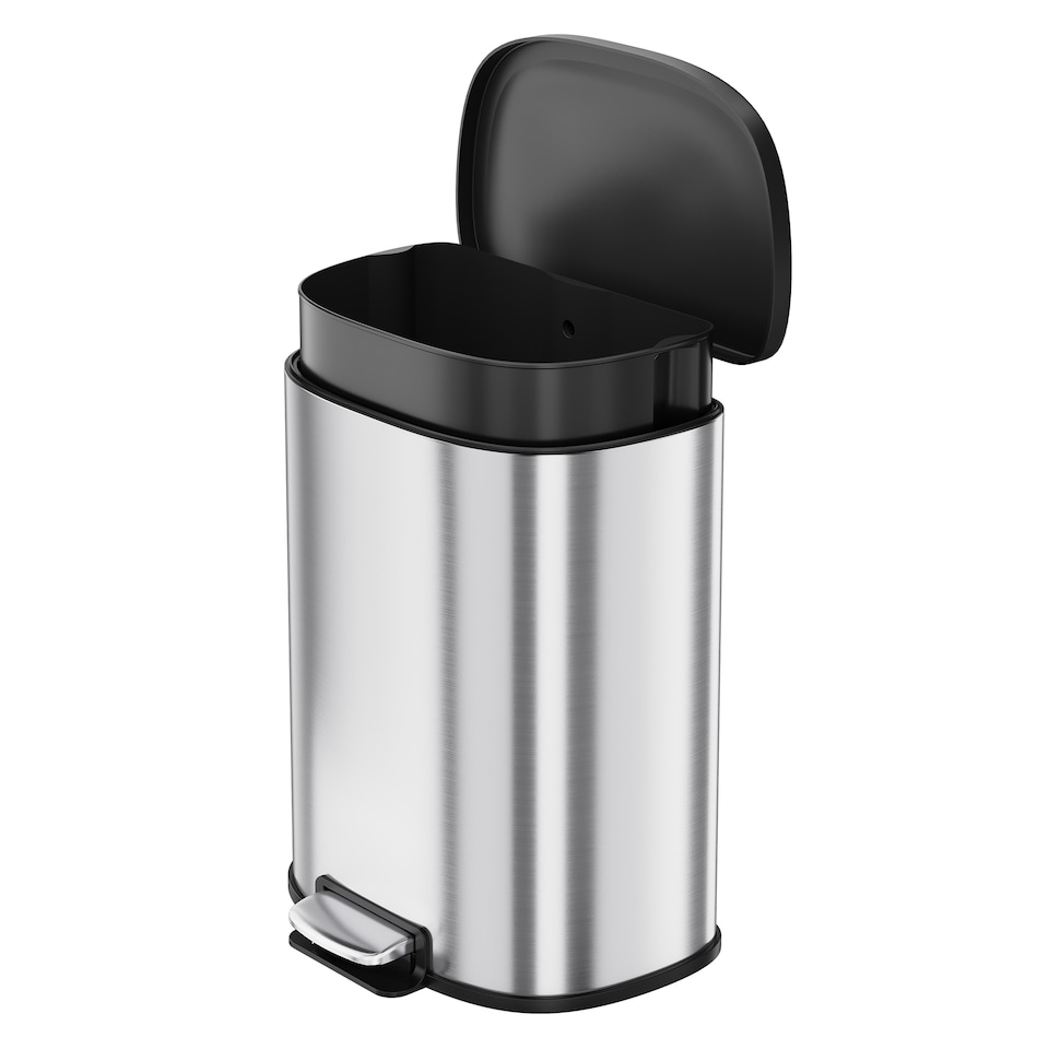 image 1 of London Boutique Stainless 50L Pedal Bin with Soft Close Lid &  Removable Inner Bucket (W)46cm (D)31cm (H)62cm - Silver