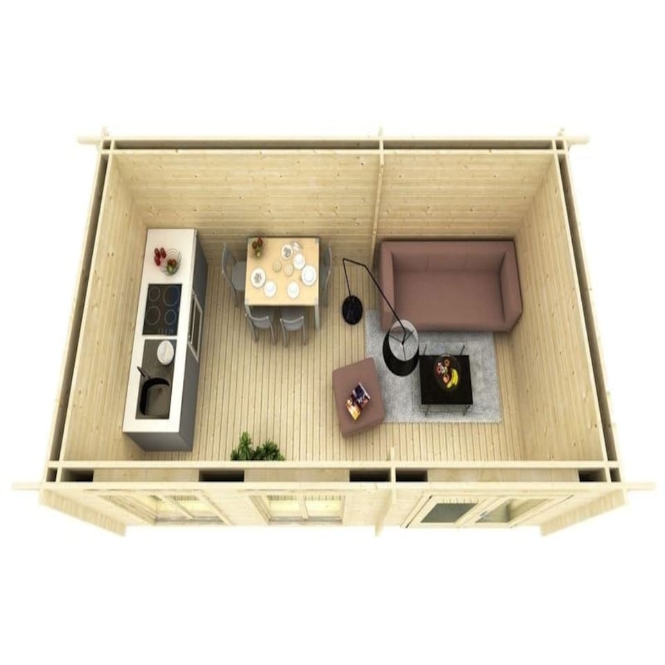 image 1 of Shetland 2-Log Cabin, Wooden Garden Room, Timber Summerhouse, Home Office - L660 x W346.8 x H244.8 cm Brown