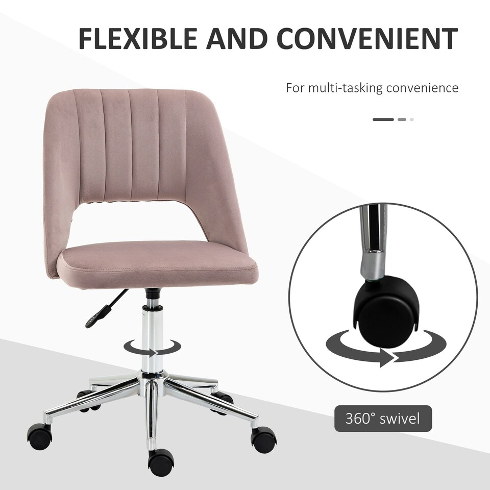 image 1 of Vinsetto Mid-Back Swivel Home Office Chair Scallop Computer Chair Pink