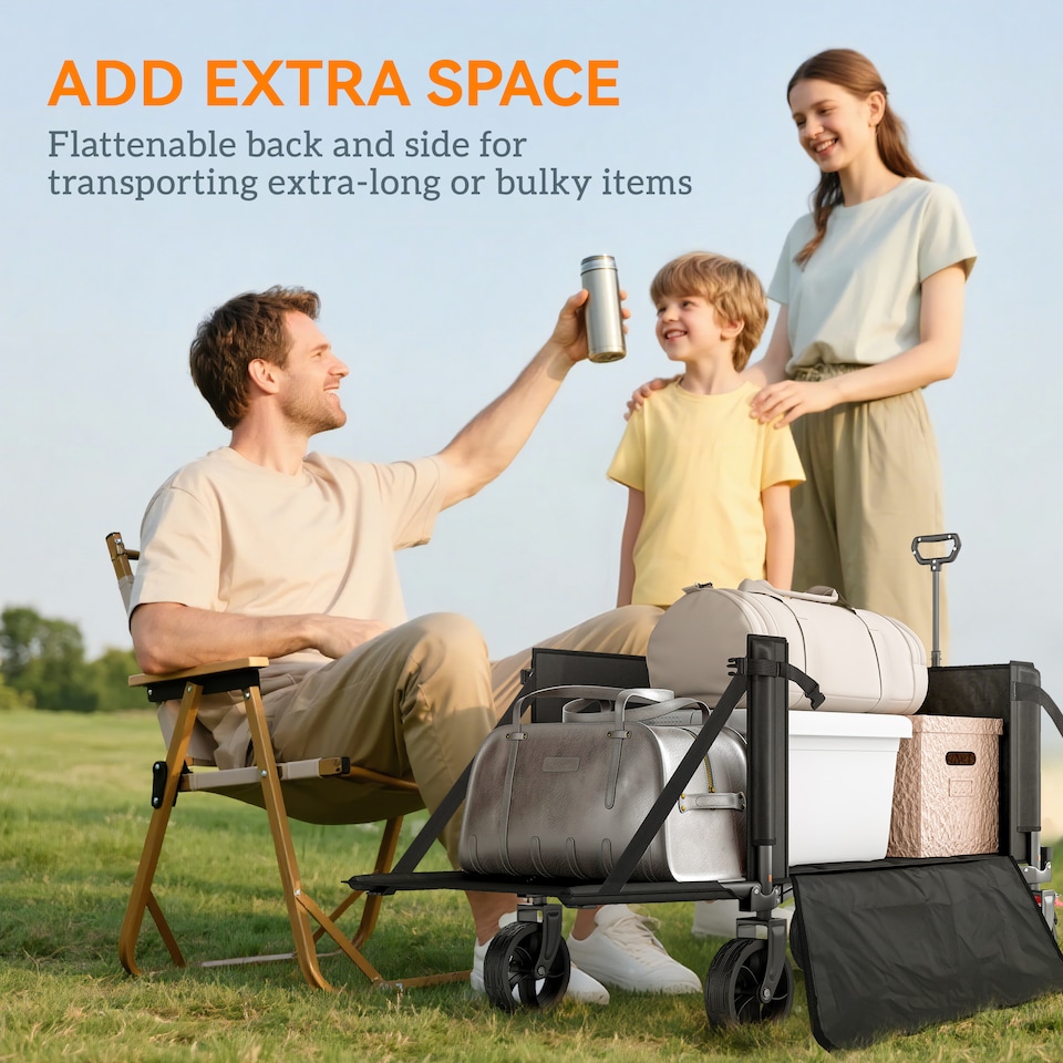 image 1 of Outsunny Folding Trolley on Wheels, Garden Cart with Openable Sides, Black