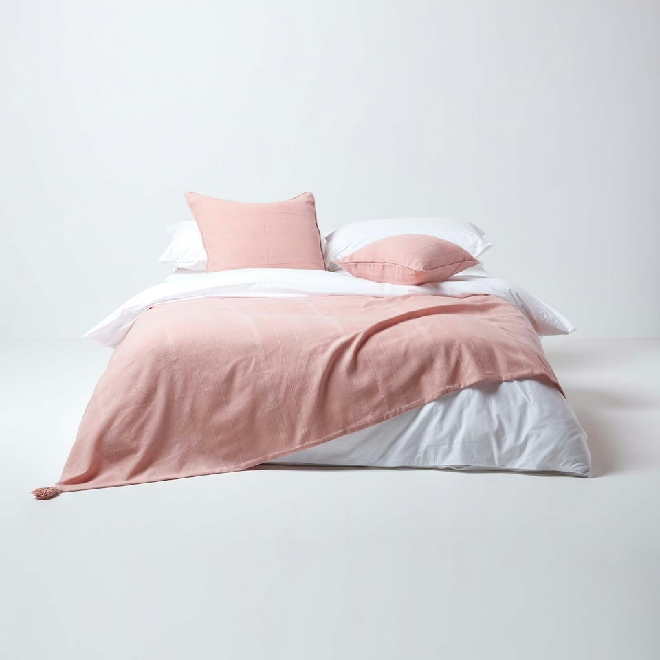 image 1 of Homescapes Cotton Rajput Ribbed Pink Cushion Cover - 60 x 60 cm Pink