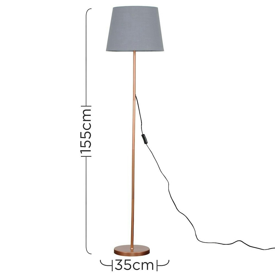 image 1 of ValueLights Charlie Copper Floor Lamp Grey Taper Shade & Bulb Grey