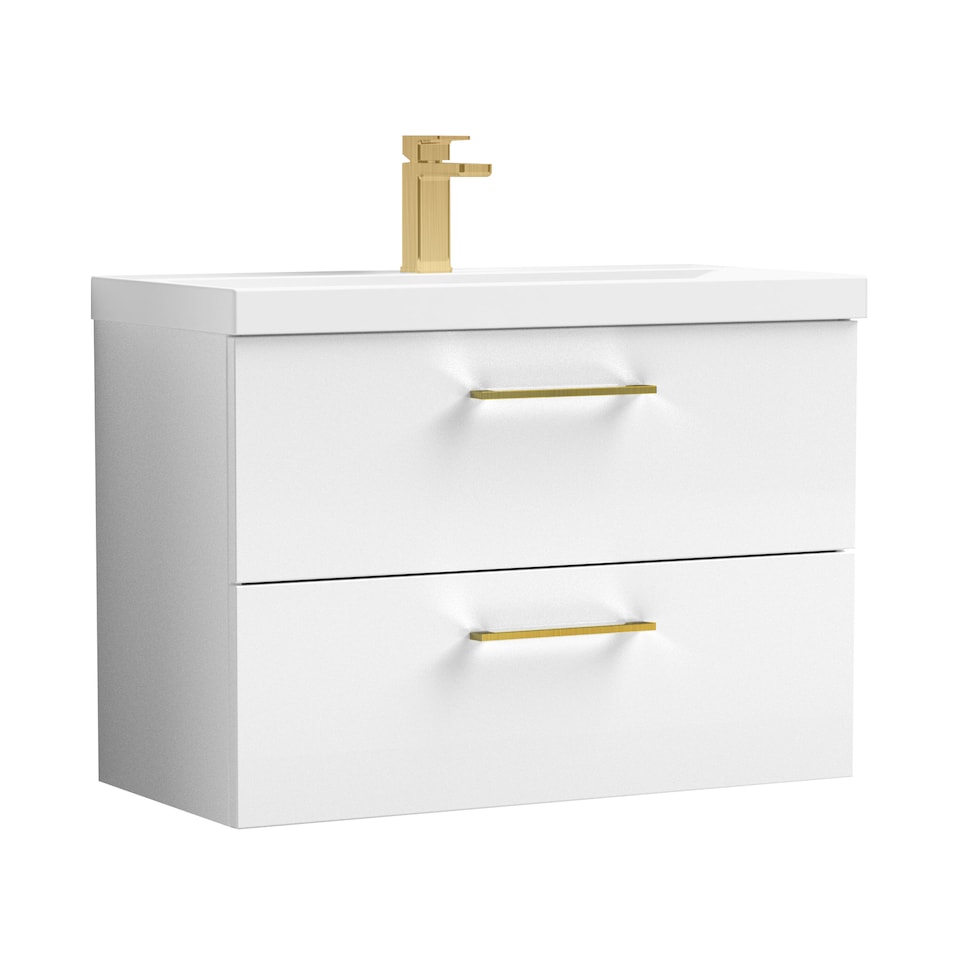 image 1 of Balterley Wall Hung Bathroom 2 Drawer Vanity Unit and 1 Tap Hole Ceramic Basin, with Handles | White