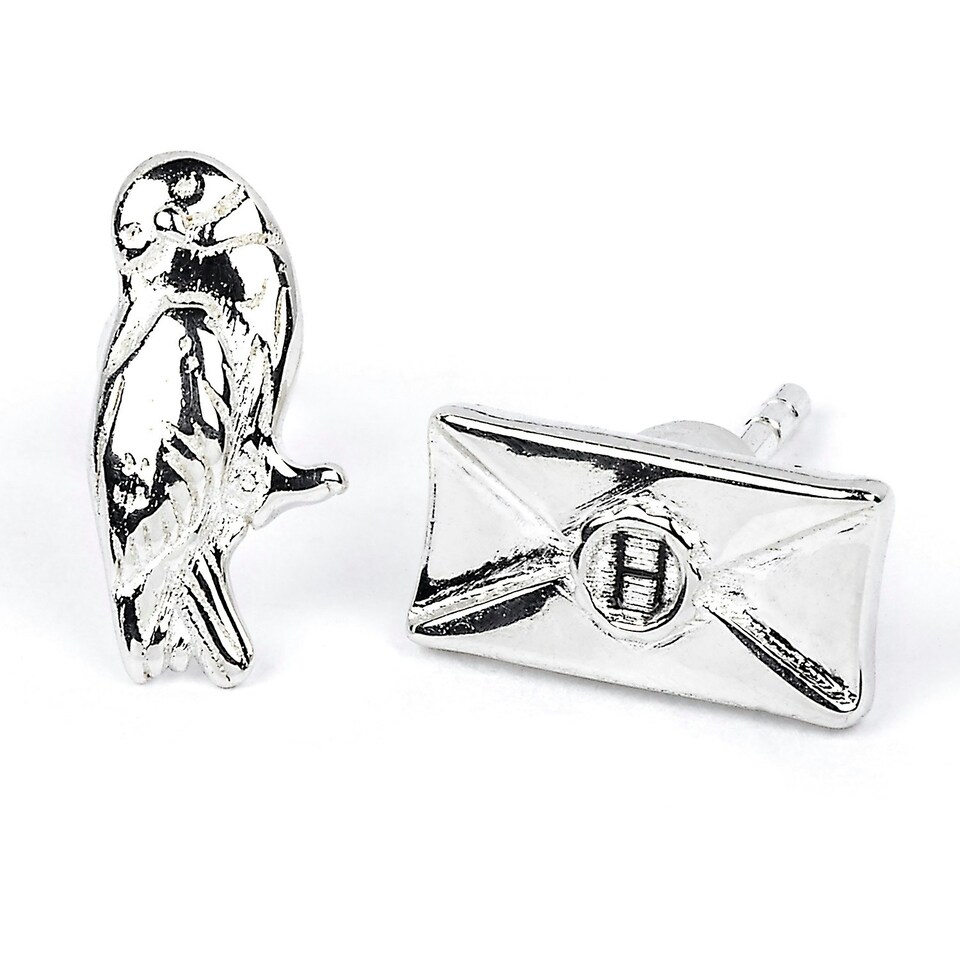 image 1 of Official Harry Potter Hedwig & Letter Silver Plated Stud Earrings WES1746