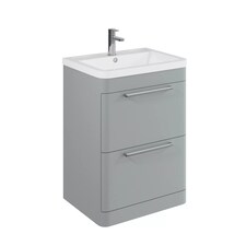 Balterley Contemporary Bathroom Floor Standing Vanity Unit with 2 Soft Close Drawers & 1 Tap Hole Ceramic Basin, Satin Grey, 600mm