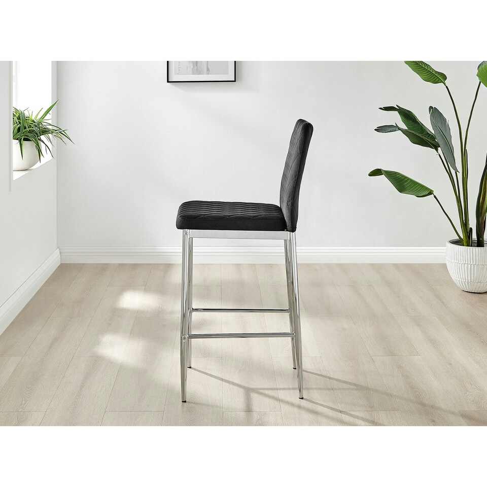 image 1 of Furniturebox 2x Milan Bar Stools Black Velvet Silver Legs