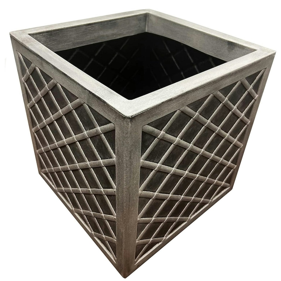 image 1 of 1 x Square Lazio Effect Large Pewter Gray Patio Planter Ideal For Flowers & Plants | Grey