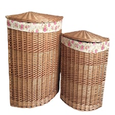 Set of 2 Light Steamed Corner Laundry Baskets with Garden Rose Lining | Multi | Garden Rose