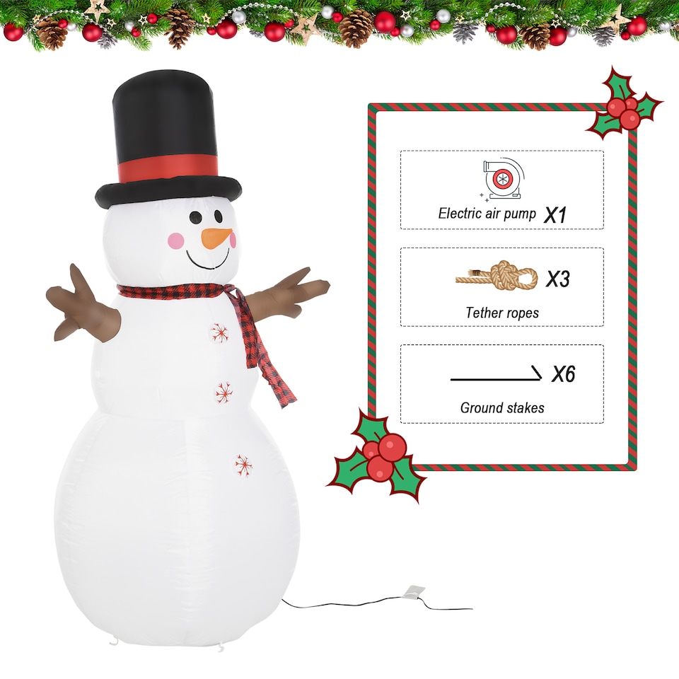 image 1 of HOMCOM 6ft Giant Inflatable Snowman Christmas Decoration w LED Lights Accessories Cute Family Fun Seasonal Outdoor Indoor