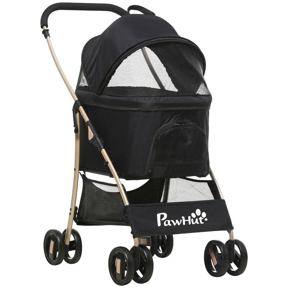 image 1 of PawHut 3 In 1 Pet Stroller, Detachable Dog Cat Travel Carriage - Black