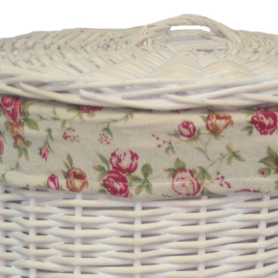 image 1 of Small Round White Wash Laundry Basket with a Garden Rose Lining | Multi | Garden Rose